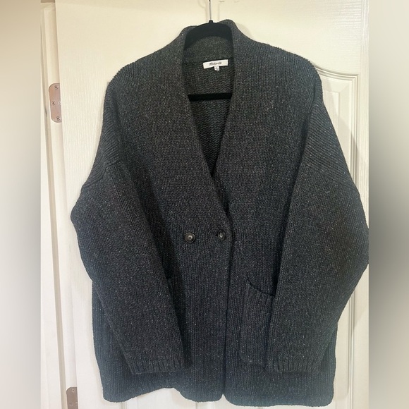 Women’s MADEWELL Glenhill Sweater-Coat Wool Silk Blend Gray Pockets. Size Large. - Picture 1 of 6